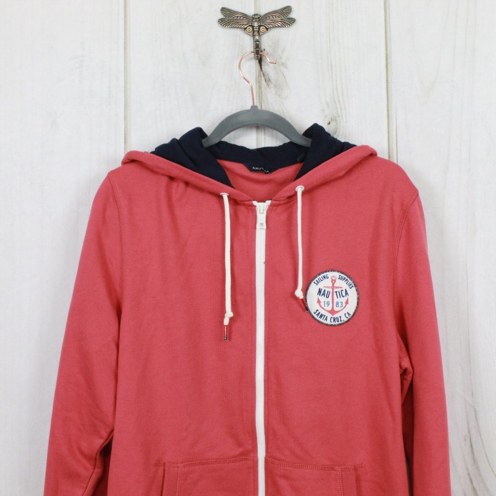 Nautica Orange Sailing Patch Full Zip Cotton Hooded Pullover Jacket Size M - Picture 2 of 13